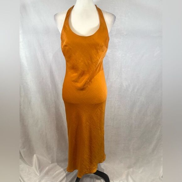 ASOS Design orange twisted halter backless satin midi dress size 4 - Picture 4 of 9